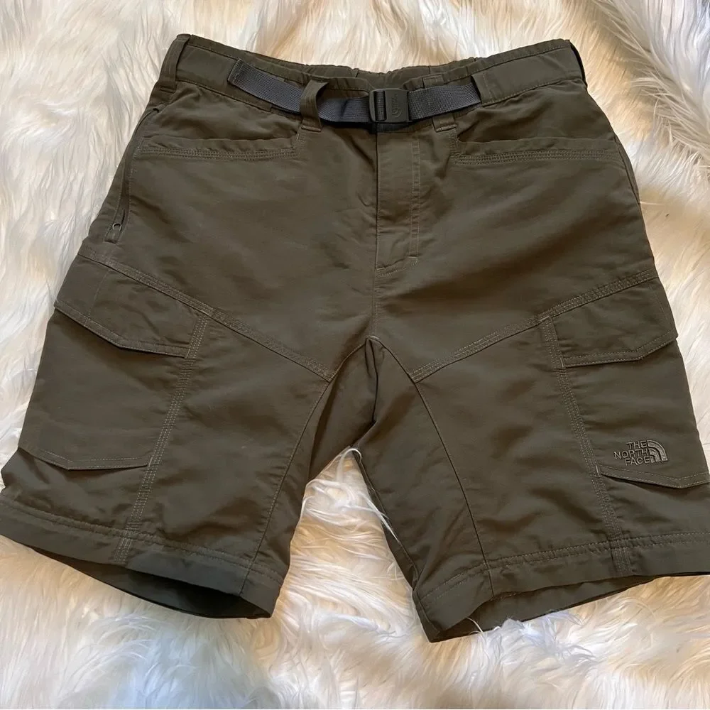 The North Face Cargo Shorts Men Size Small Olive Green Belted Hiking